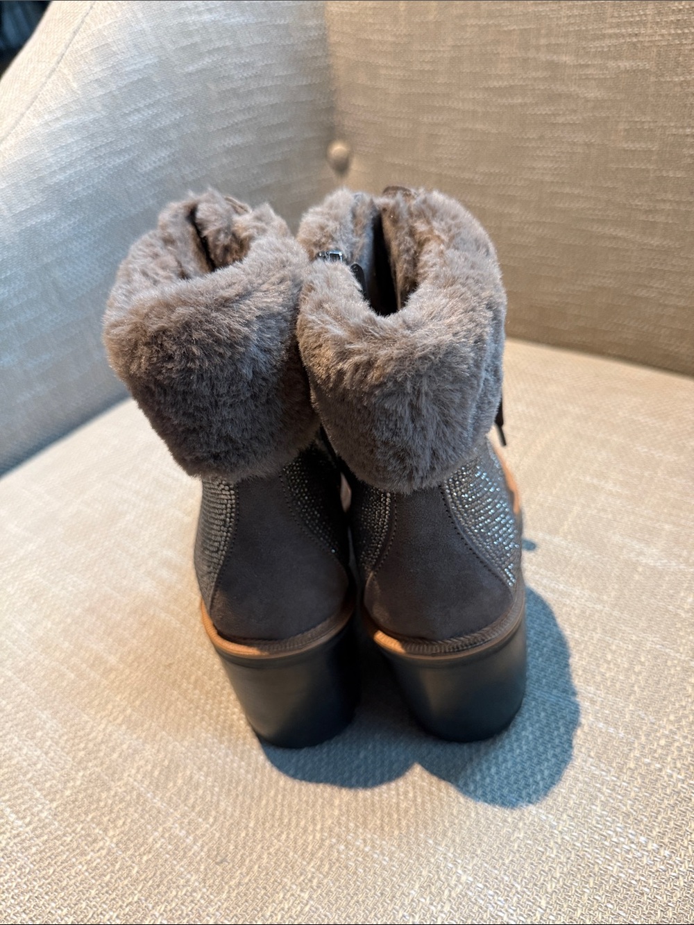 Jennifer Lopez Gray Faux Fur Lace-Up Boots with Subtle Sparkle - Picture 3 of 4